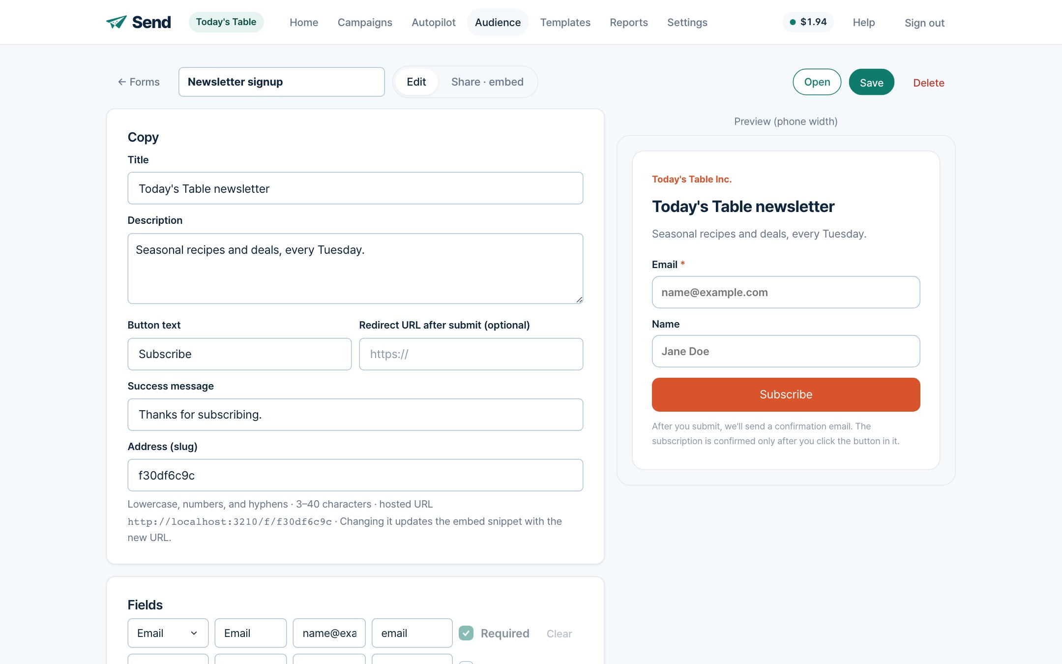 Signup forms